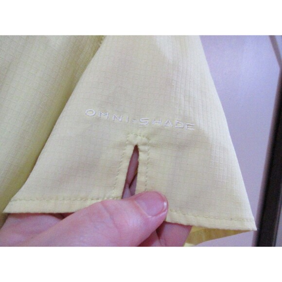 Columbia Omni-Shade PFG Snap Shirt Women M Yellow Short Sleeve Side Pockets Zip - Picture 10 of 14